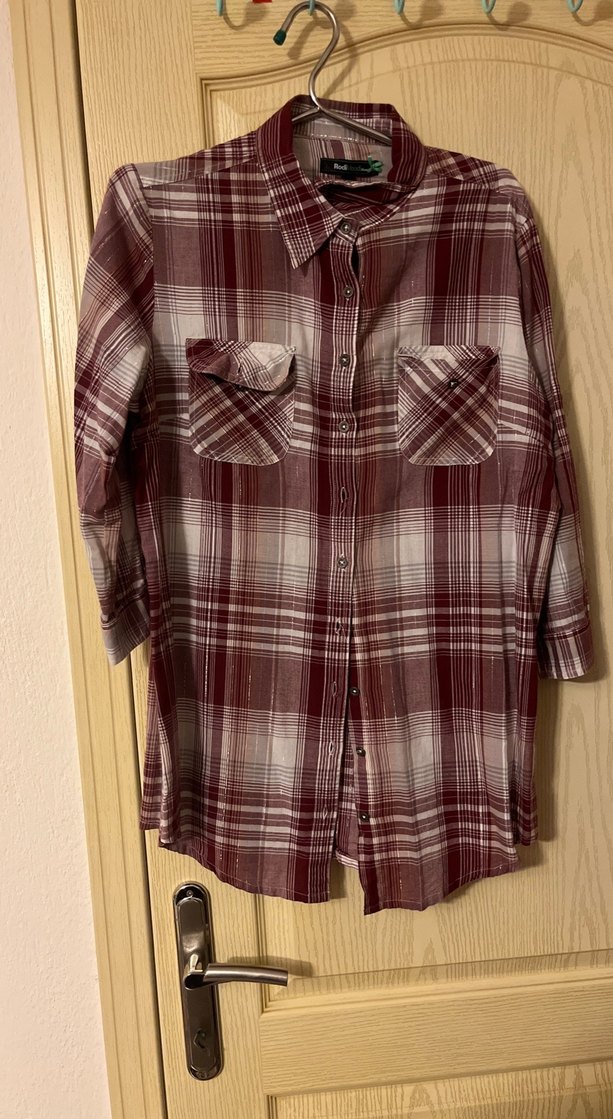 Bordo Ekose Düğmeli Kadın Gömlek - Görsel 4