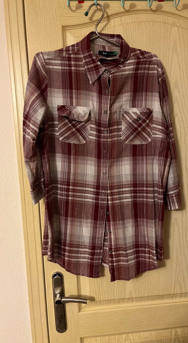 Bordo Ekose Düğmeli Kadın Gömlek - Görsel 2