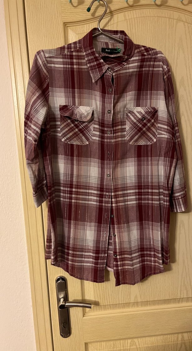 Bordo Ekose Düğmeli Kadın Gömlek - Görsel 5