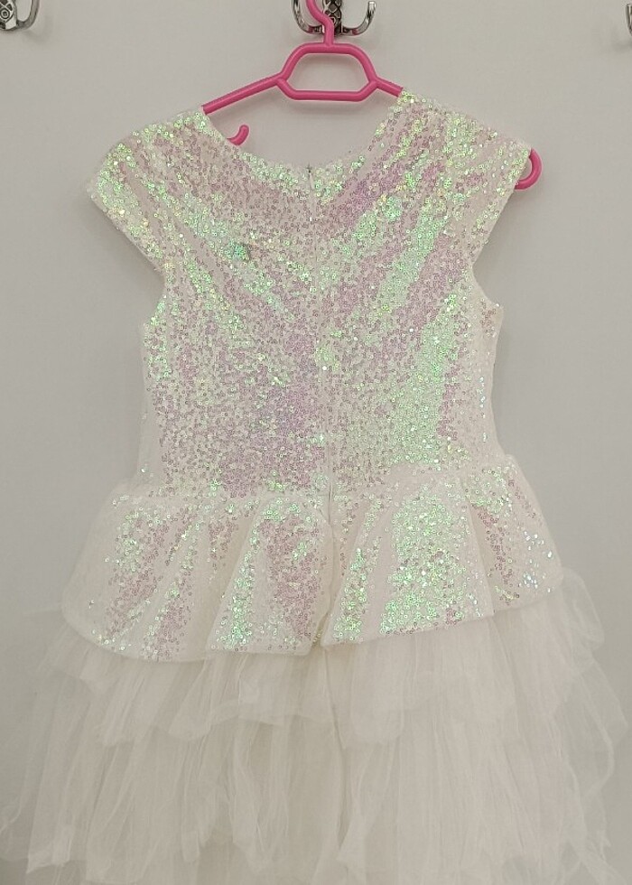 Mixie Baby Pul Payetli Tütü Etekli Beyaz Kız Çocuk Elbisesi 11-1 - Görsel 3