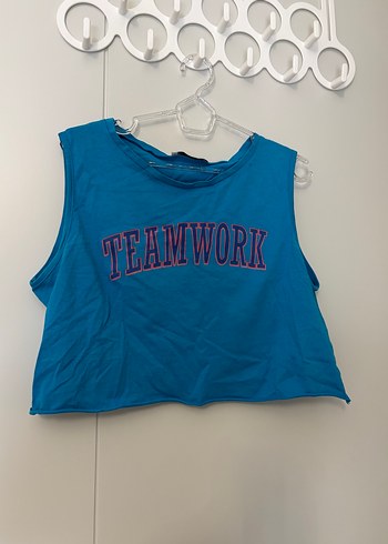 Mavi Kolsuz Örme Tişört - Görsel 2