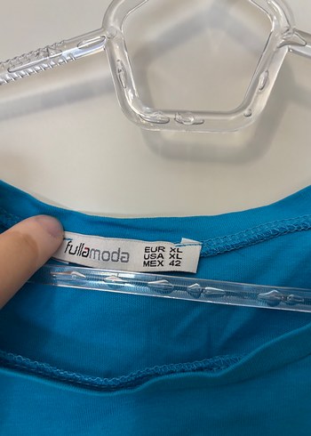 Mavi Kolsuz Örme Tişört - Görsel 4