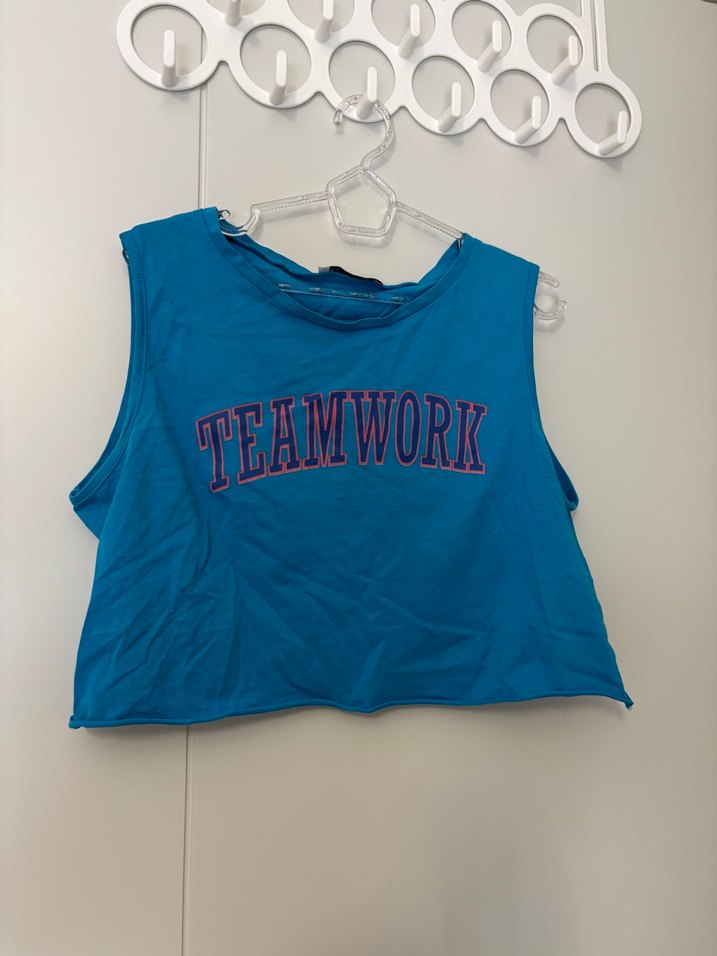 Mavi Kolsuz Örme Tişört - Görsel 2