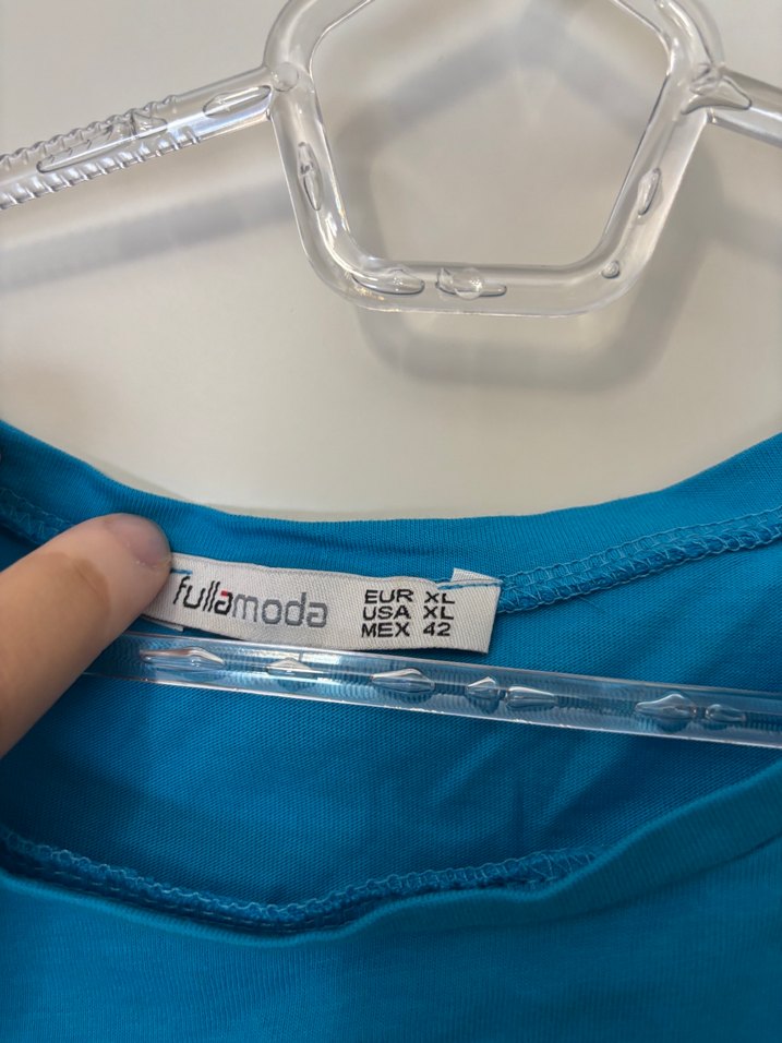 Mavi Kolsuz Örme Tişört - Görsel 4