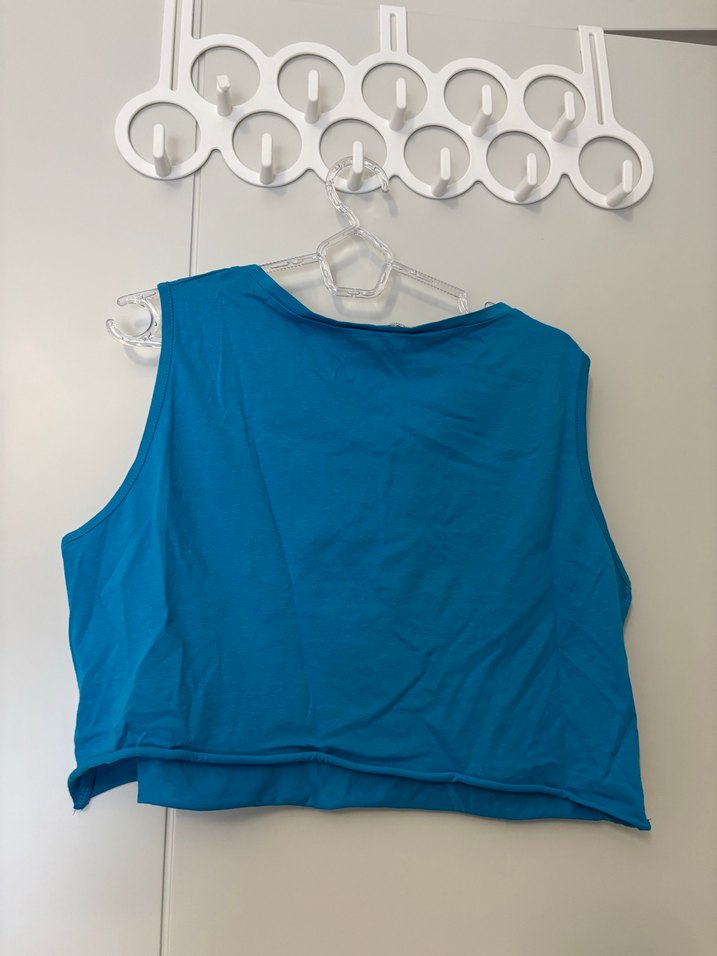 Mavi Kolsuz Örme Tişört - Görsel 3