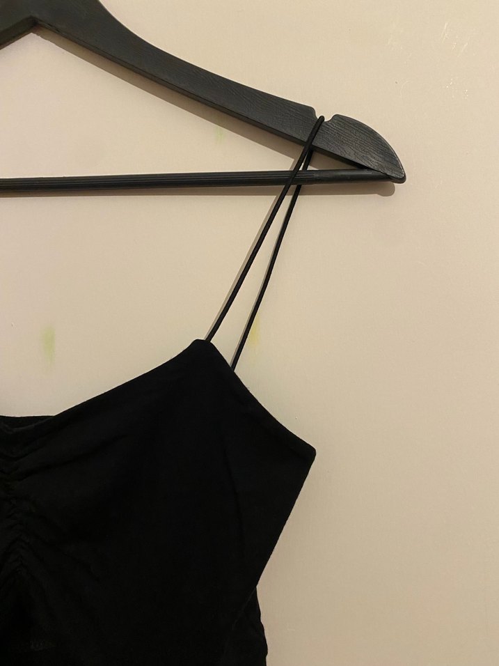 Siyah İpek Görünümlü V Yaka Strappy Büstiyer - Görsel 2