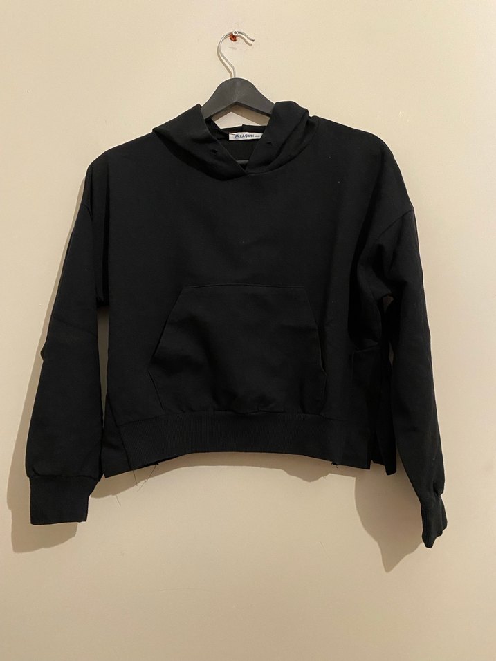 Siyah Yüksek Yakalı Kadın Sweatshirt - Görsel 5