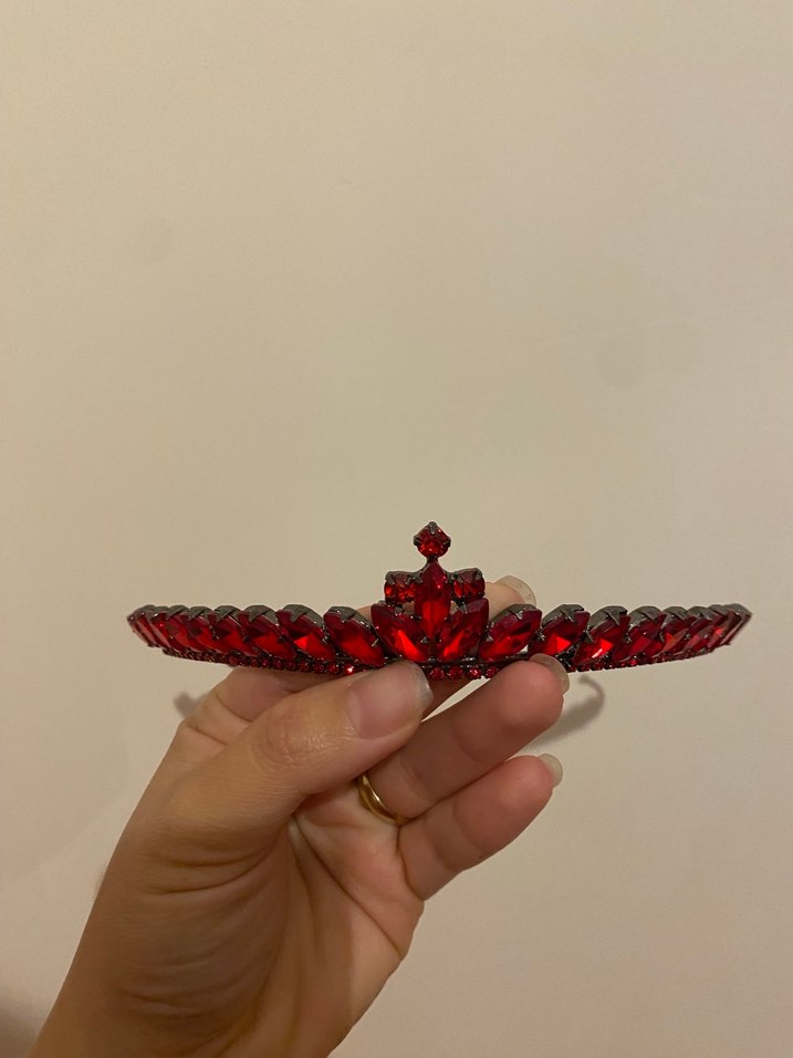 Kırmızı Parlak Taşlı Taç Saç Aksesuarı - Görsel 3