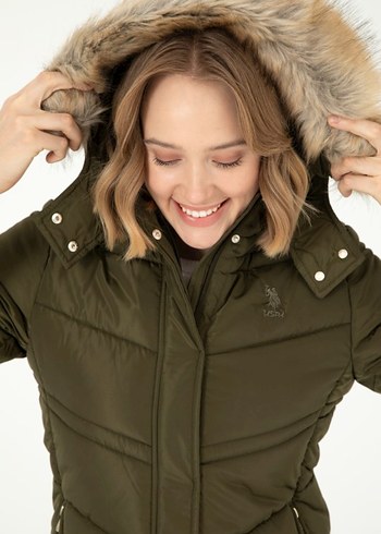 Uspa Polo Kürk Detaylı Uzun Kadın Kaban - Görsel 4