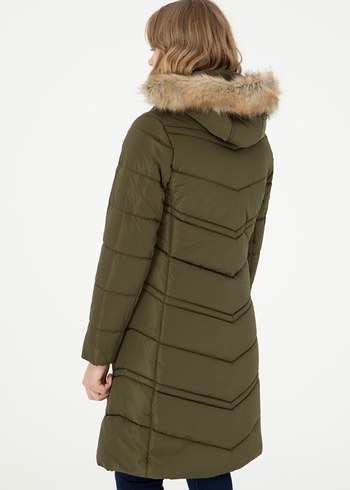 Uspa Polo Kürk Detaylı Uzun Kadın Kaban - Görsel 3