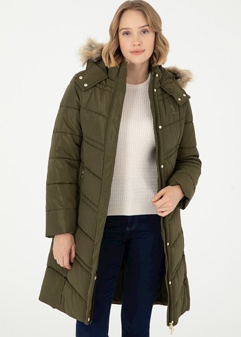 Uspa Polo Kürk Detaylı Uzun Kadın Kaban - Görsel 5