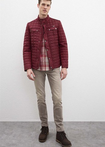 Bordo Düğmeli Kısa Erkek Mont - Görsel 2