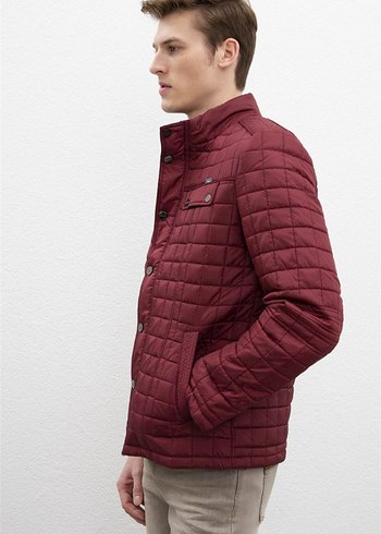Bordo Düğmeli Kısa Erkek Mont - Görsel 4