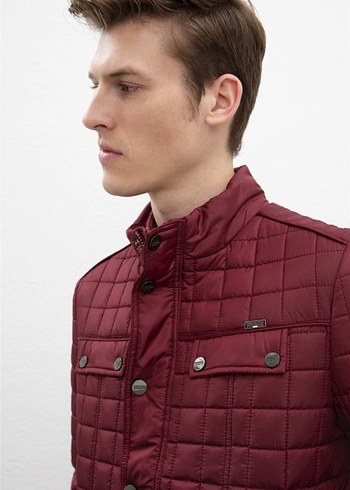 Bordo Düğmeli Kısa Erkek Mont - Görsel 5