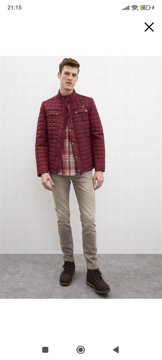 Bordo Düğmeli Kısa Erkek Mont - Görsel 2