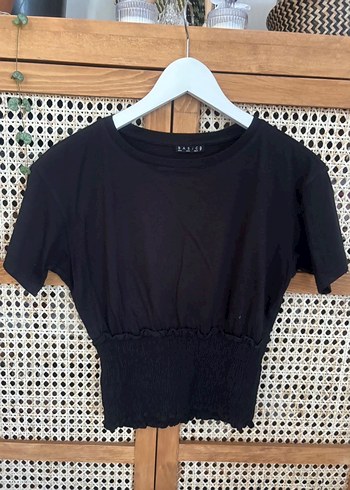 xs Beden Siyah Kısa Kollu Mini Crop Top