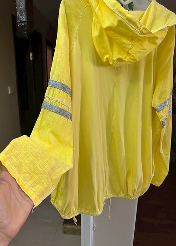 xl Beden sarı Renk Sarı Midi Boy Rahat Kesim şapkalı gömlek