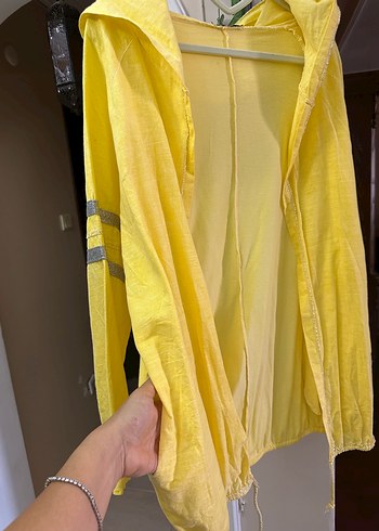 xl Beden Sarı Midi Boy Rahat Kesim şapkalı gömlek