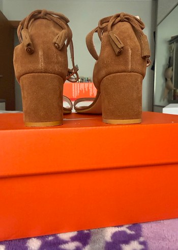 Kadın Kahverengi Süet Topuklu Sandalet - Görsel 2