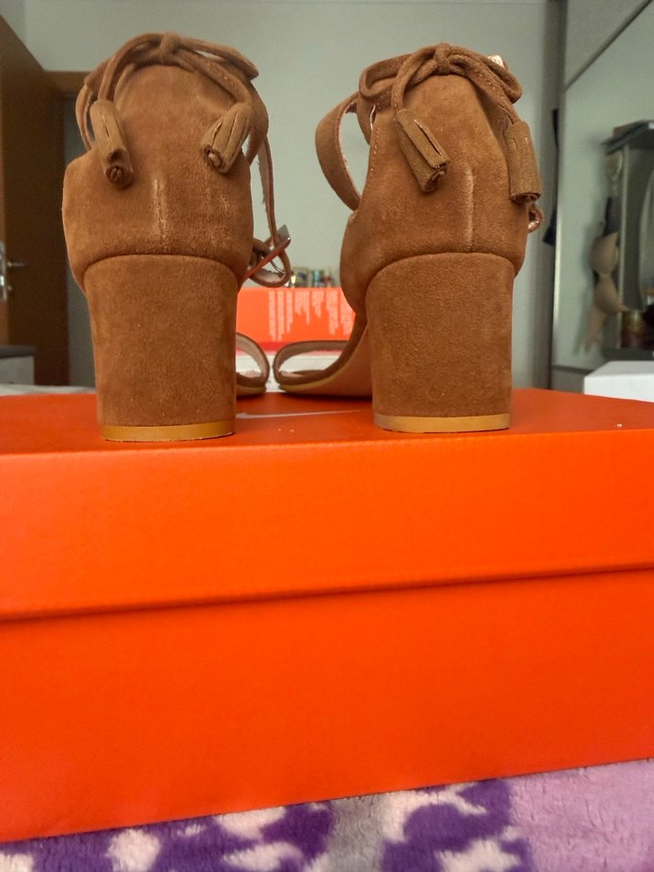 Kadın Kahverengi Süet Topuklu Sandalet - Görsel 2