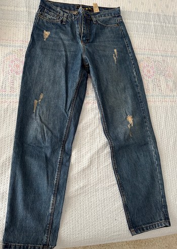 Kadın Mavi Bağcıklı Salaş Denim Pantolon