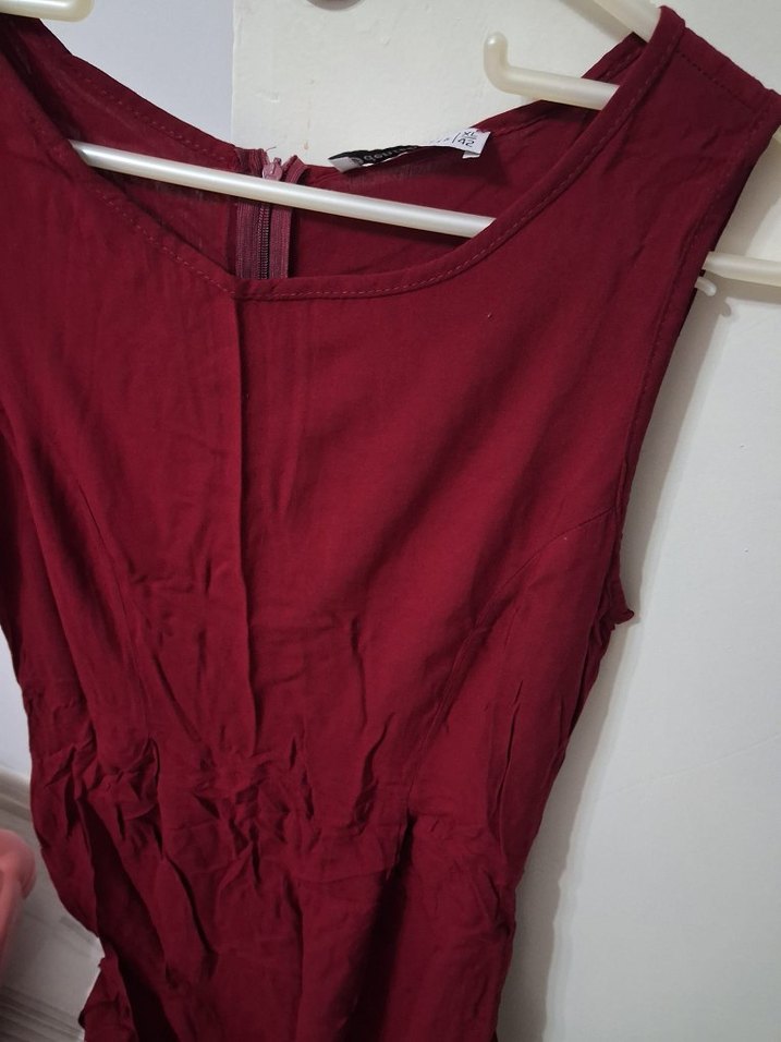 Bordo Midi Kolsuz Drapeli Elbise - Görsel 2