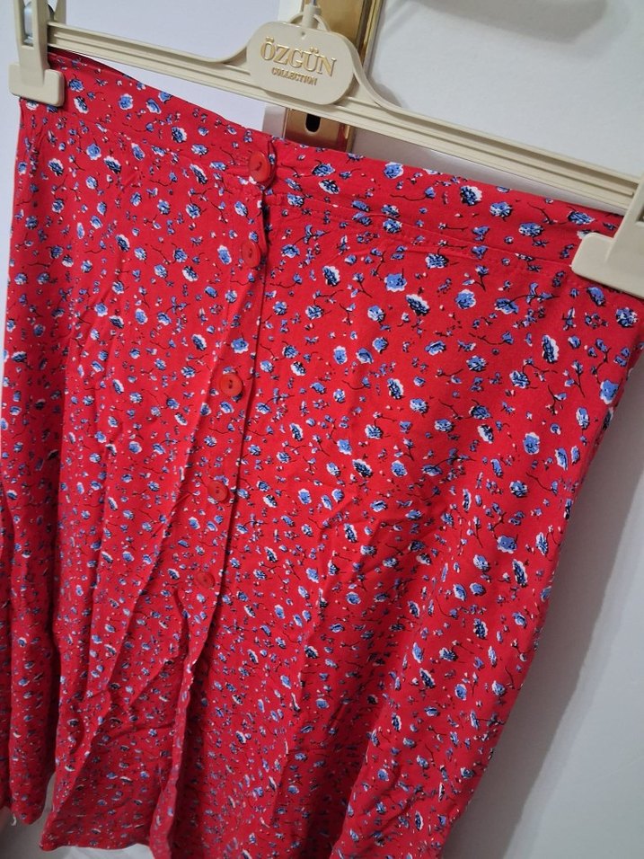 Kırmızı Bohem Salaş Midi Etek - Görsel 3