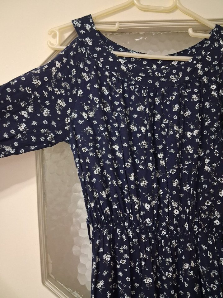 Lacivert Kadın Uzun Kollu Piliseli Elbise - Görsel 2