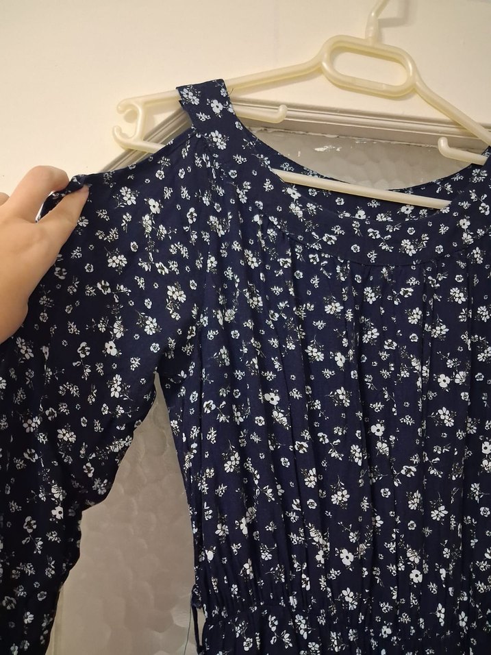 Lacivert Kadın Uzun Kollu Piliseli Elbise - Görsel 3