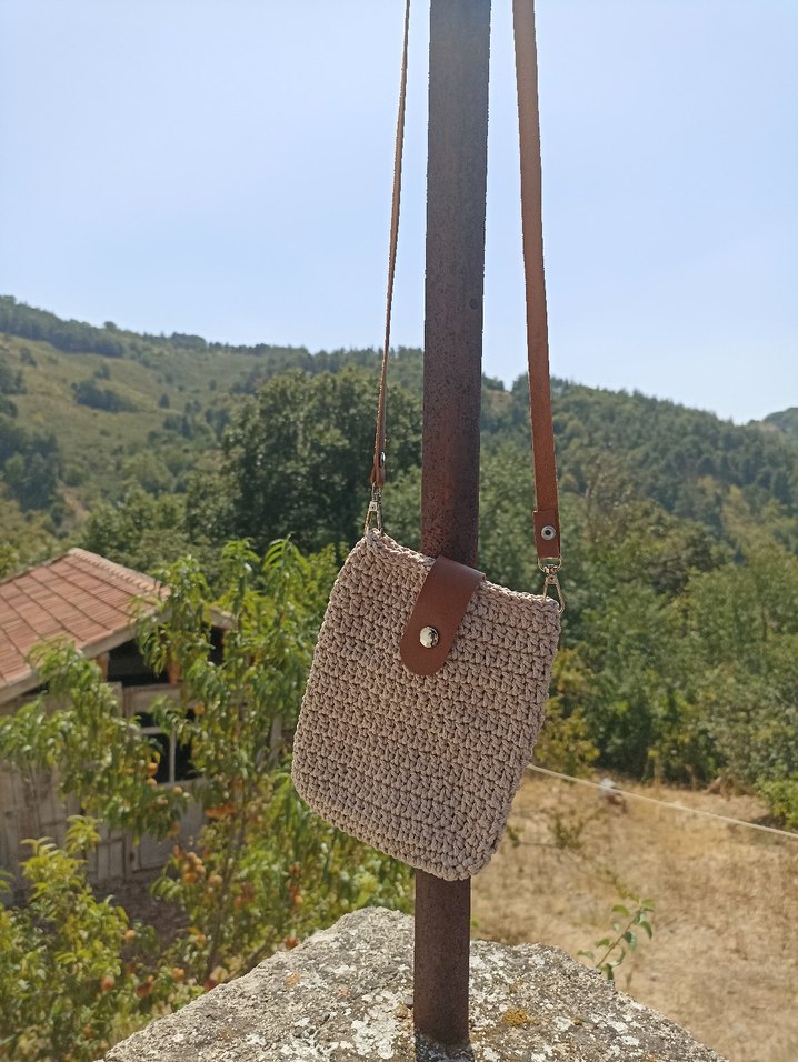 Bej Örgü Kadın Çapraz Çanta - Görsel 3