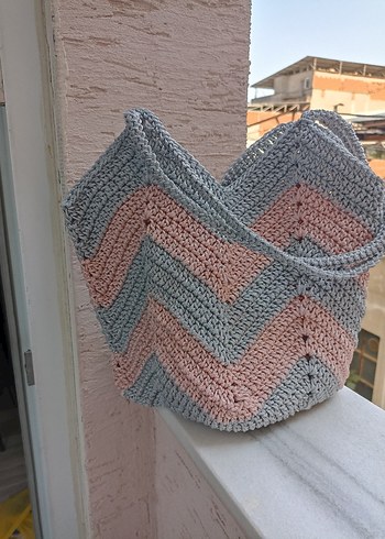 Gri Örgü Bohem Kadın Çanta - Görsel 2