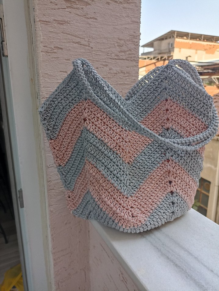 Gri Örgü Bohem Kadın Çanta - Görsel 2