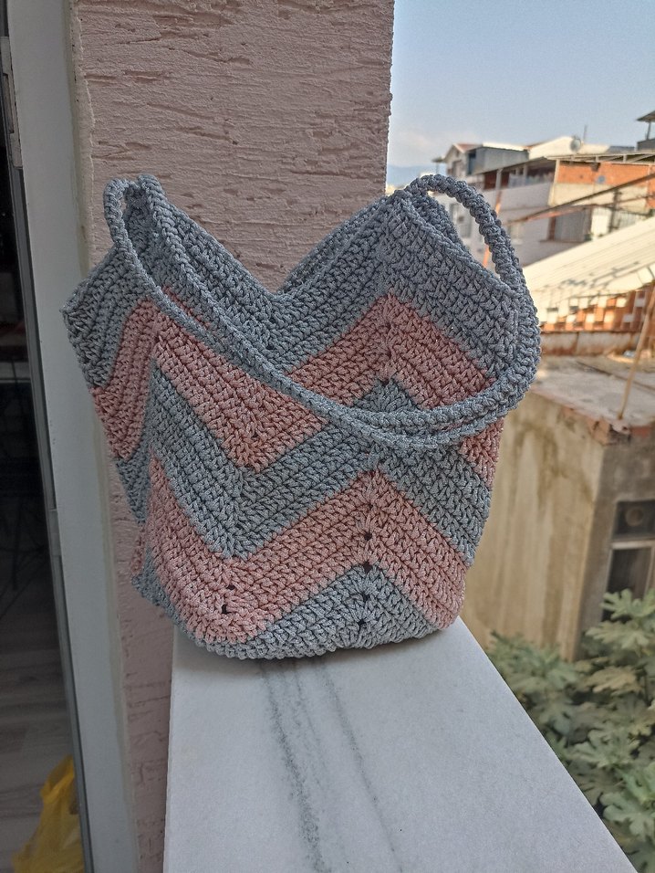 Gri Örgü Bohem Kadın Çanta - Görsel 3