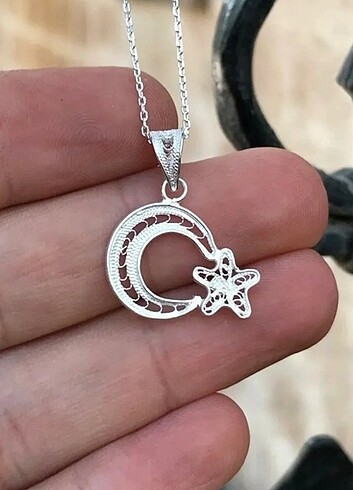 Telkari Ay Yıldız Gümüş Kolye
