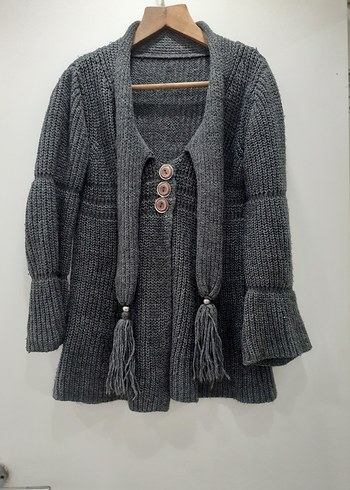 Gri Bohem Midi Triko Hırka - Görsel 2