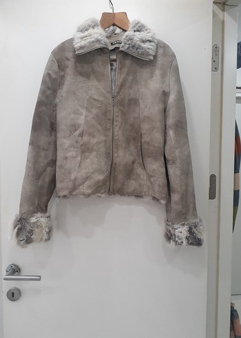 Gri Süet Kadın Kışlık Kürklü Uzun Ceket - Görsel 3
