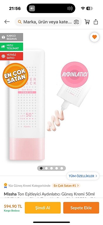 Missha eşitleyici 50SPF GÜNEŞ KREMI