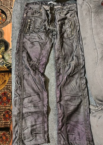 Gri Fermuarlı Dar Kesim Denim Pantolon - Görsel 2