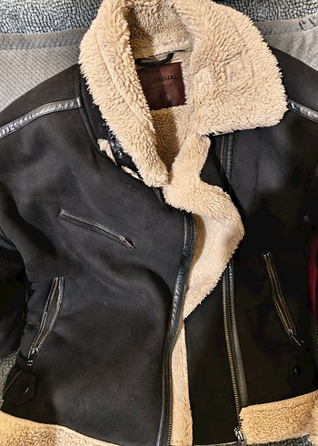 Kürk Detaylı Kahverengi Deri Biker Ceket - Görsel 2