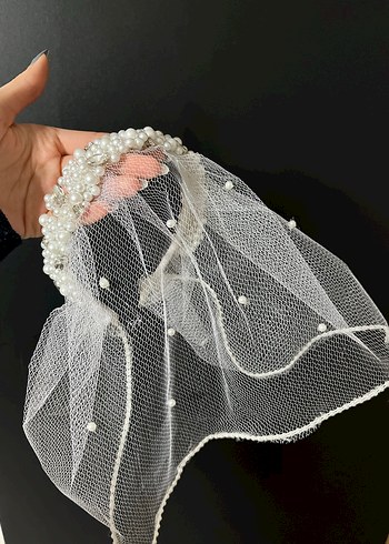 İnci İşlemeli Beyaz Gelin Duvağı - Görsel 2