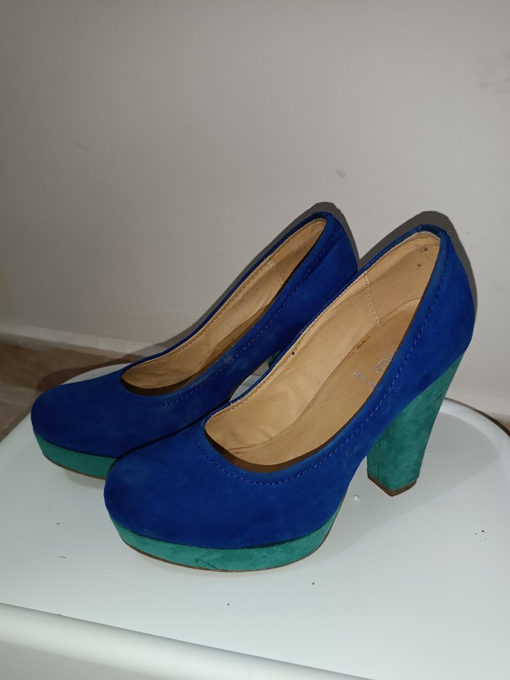 Mavi Süet Kadın Klasik Topuklu Ayakkabı - Görsel 3