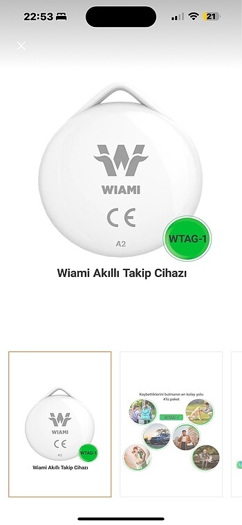 Wiami A2 Itag Akıllı Takip Cihazı 4lü paket Apple ile uyumlu