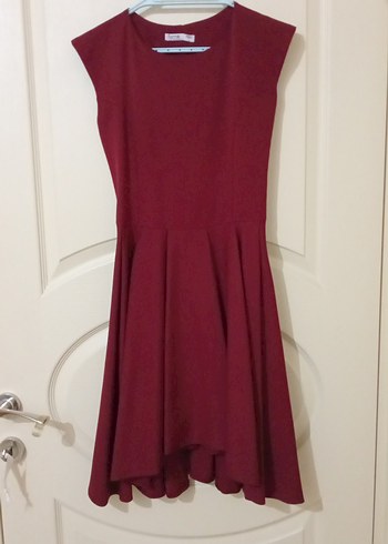 Bordo Kolsuz Midi Pilili Kadın Elbise - Görsel 2