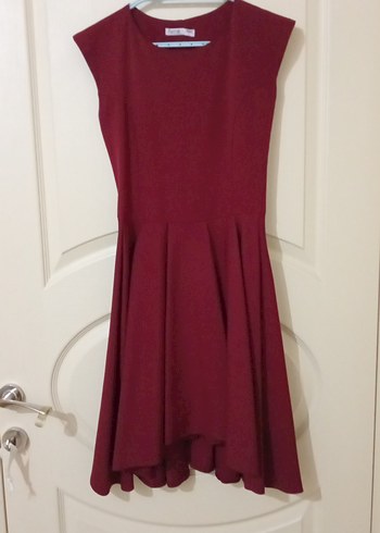 Bordo Kolsuz Midi Pilili Kadın Elbise - Görsel 3