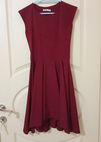 Bordo Kolsuz Midi Pilili Kadın Elbise - Görsel 4