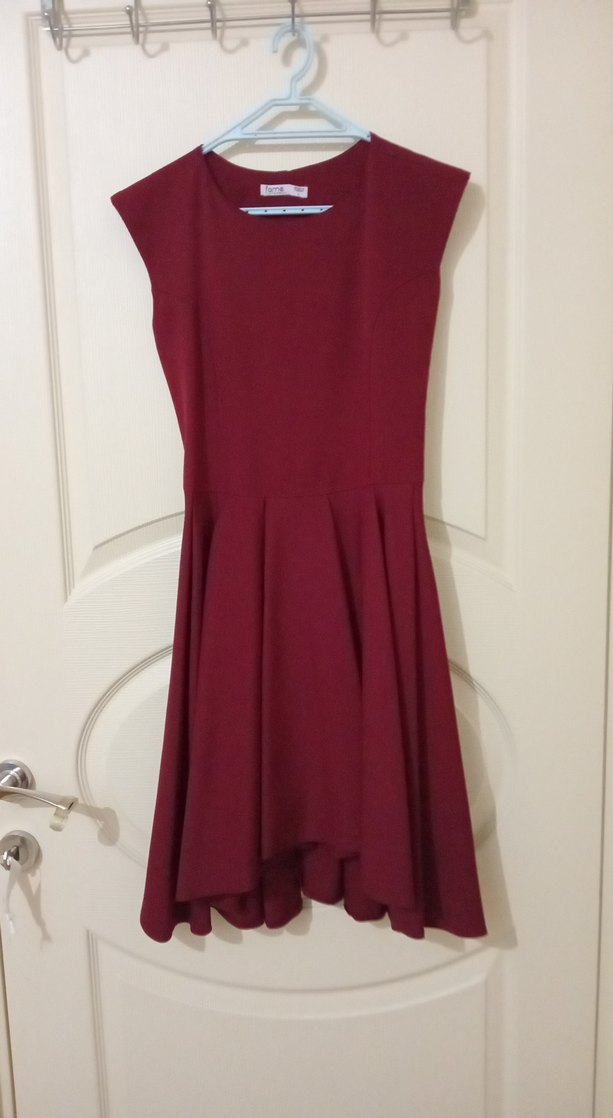 Bordo Kolsuz Midi Pilili Kadın Elbise - Görsel 4