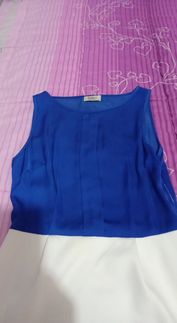 Mavi Üst Beyaz Etekli Hamile Elbisesi - Görsel 4