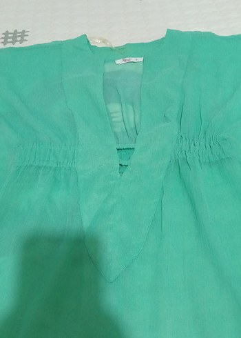 Kız Çocuk Turkuaz Keten Püsküllü Panço - Görsel 4