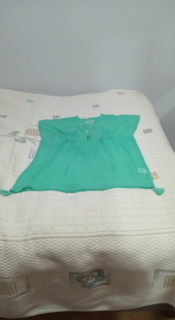 Kız Çocuk Turkuaz Keten Püsküllü Panço - Görsel 2