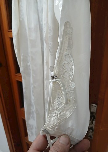 Uzun Beyaz Bohem Kadın Sabahlık - Görsel 2